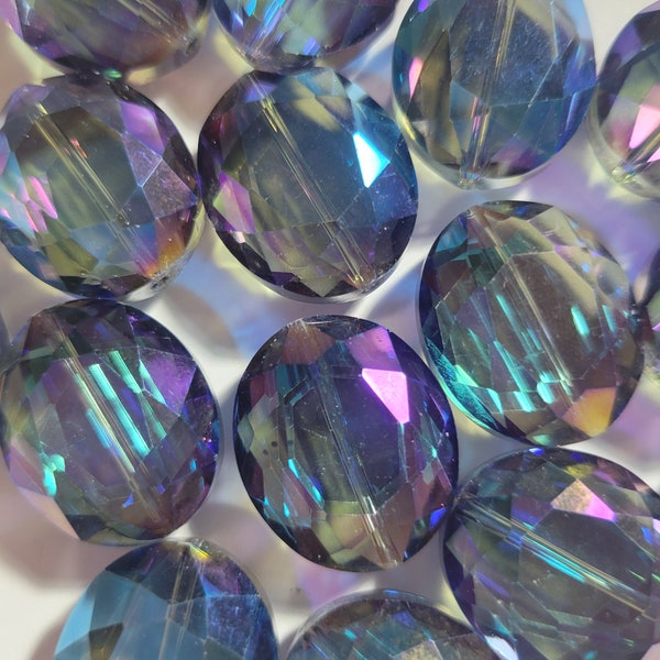 1 - Large Blue and Purple Iridescent AB Glass Crystal Bead, 20mm x 25mm Large AB Crystal, Single Iridescent Oval Crystal, Large Crystal Bead