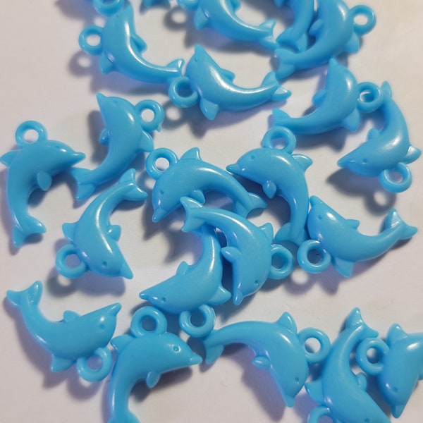 12 Beads - 15mm Bright Blue Dolphin Shaped Plastic Beads, Ocean Beads, Animal Beads, Dolphin Beads, Nautical Beads, Blue Beads