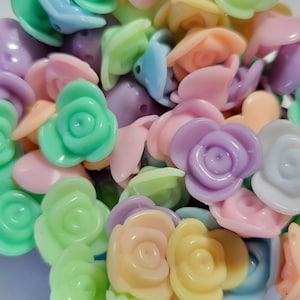 10 Beads - 15mm Cute Pastel Rose Beads, Spacer Beads, DIY Flower Beads, Opaque Acrylic Beads, Plastic Flower Beads, Mixed Colored Flowers