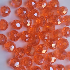 10 Beads - 8mm x 10mm Faceted Bright Orange Glass Rondelle Crystal Beads, Orange Glass Crystal, Orange Rondelle Beads, Bright Orange Beads