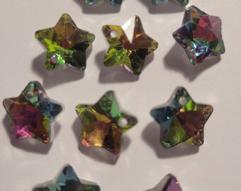 10 - Electroplated Colorful Glass Star Pendant Shaped Beads, Celestial Beads, Multi-Colored Glass Stars