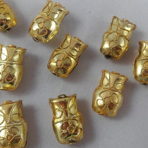 12 Beads - Gold Cloisonne owl beads