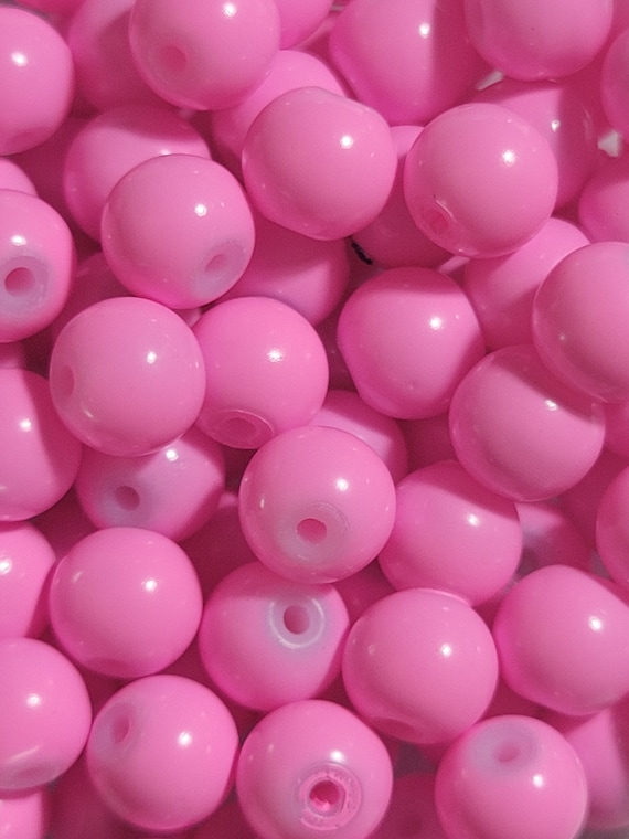 12 Beads 8mm Bright Bubble Gum Pink Glass Beads, Spacer Beads