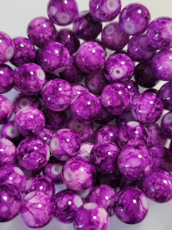 Purple and White Gumball Beads - 24 Purple and White Gumball Beads - 24