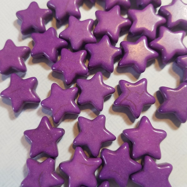 10 - Pretty Purple Howlite Star Beads, 16mm Big Purple Star Beads, Howlite Beads, Gemstones, Bright Purple Star Beads, Purple Howlite