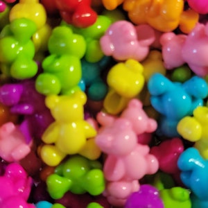 10 Beads - Acrylic Teddy Bear Beads, Jungle Beads, Animal Beads, DIY, Beading, Colorful Bear Beads, Kawaii, Y2K, Bright Beads, Lolita Beads