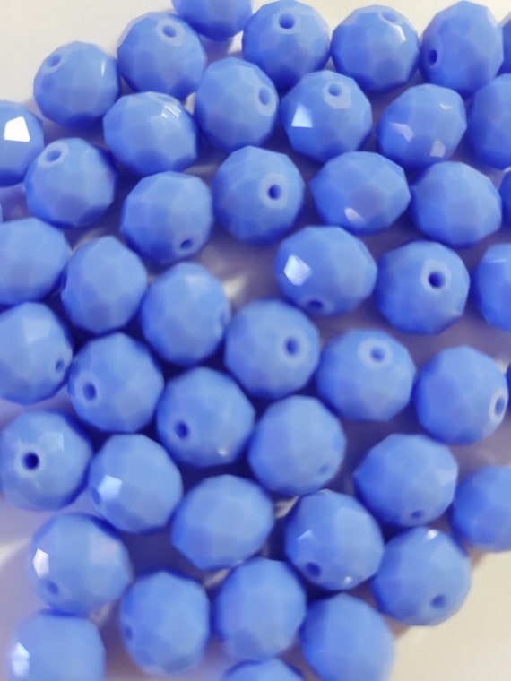 10 Beads 8mm X 10mm Faceted Sky Blue Glass Crystal Beads, Small