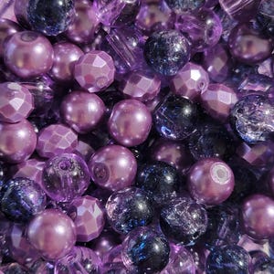 60 Beads - 8mm Disco Purple Mix of Beads and Crystals, Bracelet Beads, Purple Beads, Purple Glass Bead Mix, Bulk Beads, Mixed Lot of Beads