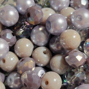 60 Beads - 8mm Lavender Love Mix Colored Glass Beads and Crystals, Bracelet Beads, Bulk Beads, Bag of Beads, Purple and Gray Mixed Beads