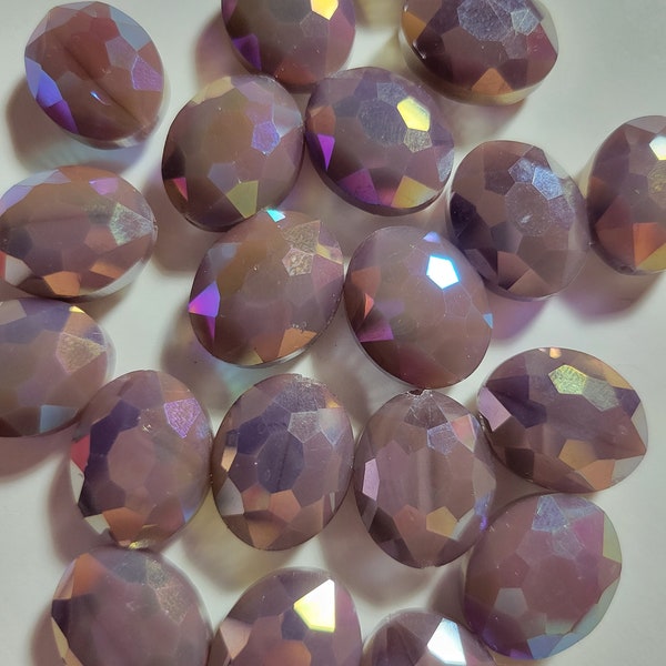 2 - Large Iridescent Oval Purple Glass Crystal, 15mm x 20mm Large Crystal, Large Crystal Beads, Oval Crystals, Oval Crystal Beads