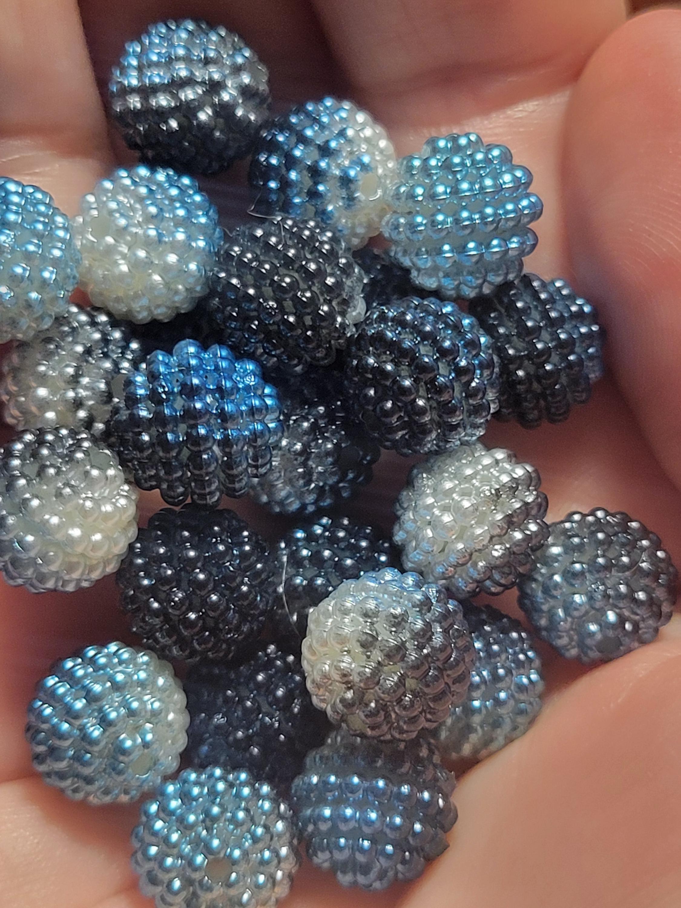 10 - 12mm Royal Blue/white Acrylic Berry Beads, Ombre Pearl Bumpy Beads ...