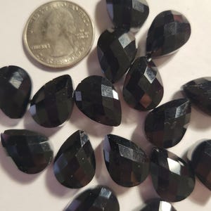 2 - Large Jet Black Glass Crystal Teardrop Beads, 13mm x 18mm Large Crystal Teardrop Beads, Faceted Black Glass Teardrops Beads