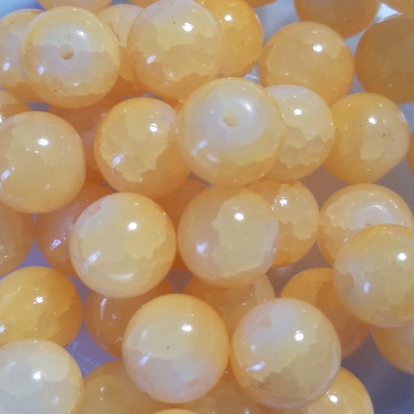 10 Beads - 10mm Ice Cream Orange Glass Pearl Beads, Large Gumball Beads, Large Round Glass Beads, Orange Glass Beads, Pastel Beads