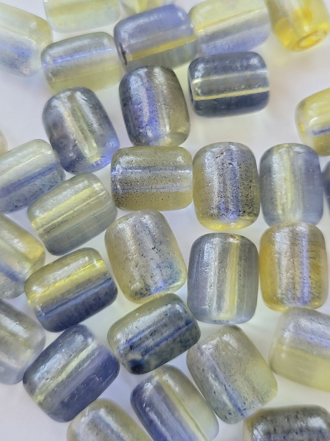 10 Beads 10mm X 12mm Purple and Golden Yellow Tube Beads, Tube Shaped Beads, Patterned Beads