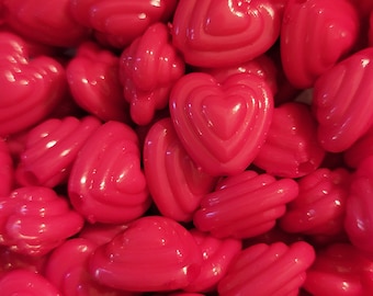 10 Beads - Hot Pink Acrylic Beads, Bright Pink Heart Beads, Hot Pink Hearts for Jewelry Making, 11mm Pink Hearts, Friendship Beads