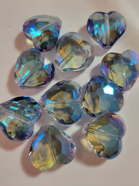 2 - Gorgeous Sparkling Heart Faceted Crystals, 18mm Czech Glass Crystal Hearts, Large Crystal Hearts, DIY, Colorful Crystal Hearts