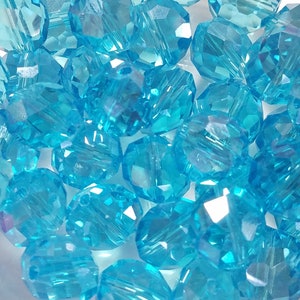 10 Beads - Gorgeous 12mm Baby Blue Faceted Glass Crystals, Sparkling High Quality Glass Crystals, Large Blue Roundelle Beads