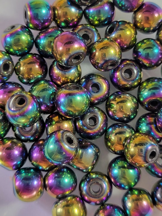 10 Beads 8mm Multi-colored Metal Mardi Gras Beads, Metal Beads