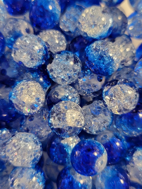 10 Beads 8mm Navy Blue/white Crackle Glass Beads, Blue Cracked