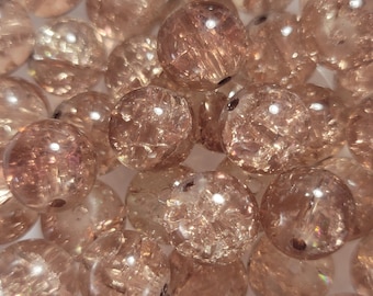 10 Beads - 10mm Light Bronze Crackle Glass Beads, Cracked glass beads, Crackle Beads, Round Bronze Glass Beads, Light Bronze Glass Beads