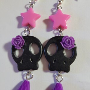 Skull Earrings, Dangle Earrings, Skull Dangle Earrings, Gift, Jewelry, Day of the Dead, Spooky Earrings, Halloween, Skeleton, Star Earrings