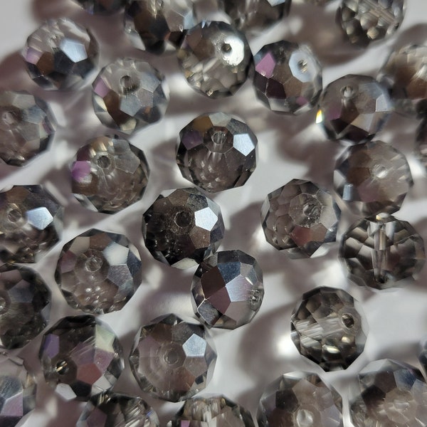 10 Beads - 9mm x 12mm Smokey Gray and Silver Sparkling Crystal Beads!  Gorgeous Sparkling Crystal AB beads, Shimmering Gray Crystal Beads