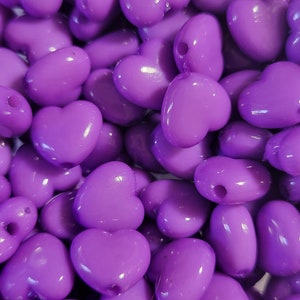 10 Beads - 10mm Purple Acrylic Heart Beads, Purple Heart Beads, Colored Hearts, Small Heart Beads, Love Beads, Friendship Beads, Lolita Bead