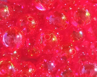 10 Beads - 10mm Bright Fuchsia Pink AB Acrylic Round Beads, Spacer Beads, Acrylic Beads, Small Round Beads, Gumball Beads, DIY, Bubble Beads