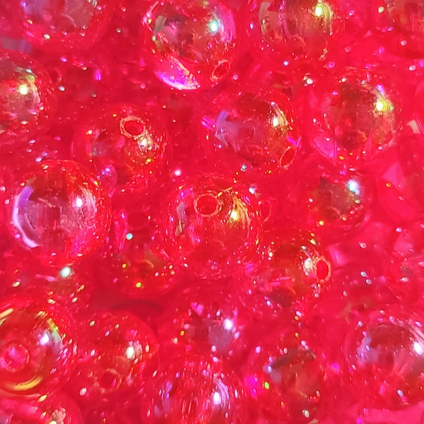 10 Beads - 10mm Bright Fuchsia Pink AB Acrylic Round Beads, Spacer Beads, Acrylic Beads, Small Round Beads, Gumball Beads, DIY, Bubble Beads