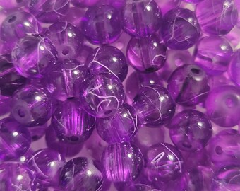 12 Beads - 8mm Light Purple and White Glass Beads, Round Glass Beads, Purple Glass Beads, Small Purple Gumball Beads, Candy Colored Beads