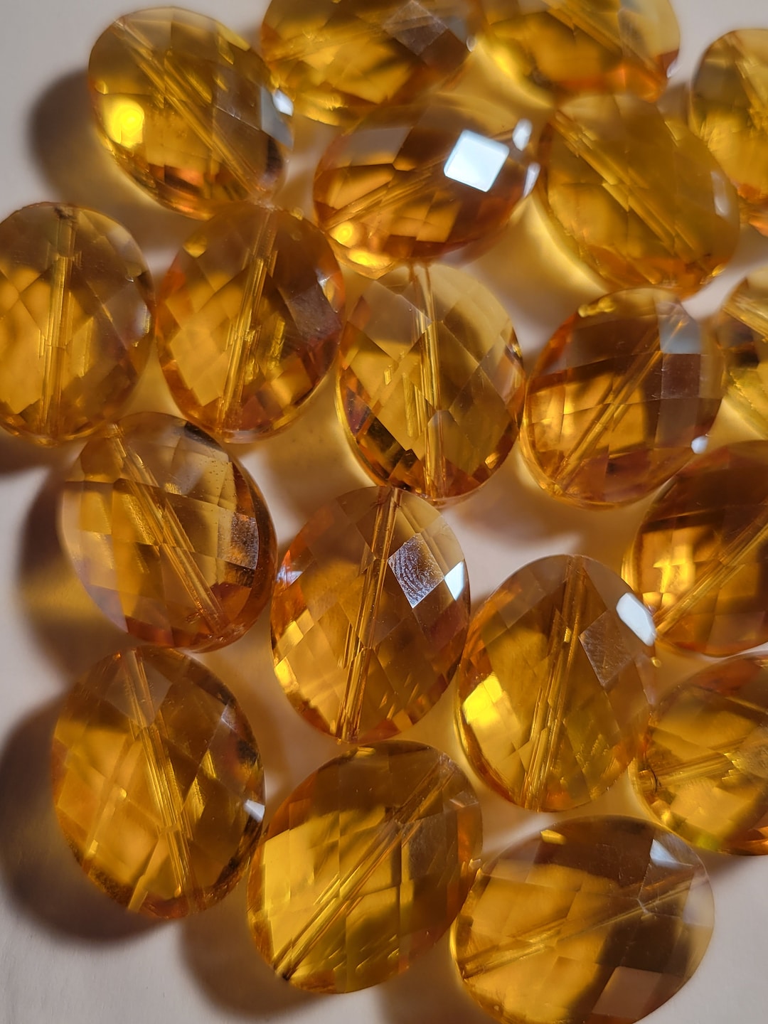 2 Large Faceted Oval Golden Yellow Glass Crystal Beads 15mm Etsy