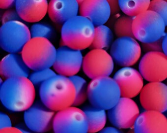 25 Beads - 8mm Hot Pink and Blue Acrylic Round Beads, Spacer Beads, Acrylic Beads, Small Round Beads, Gumball Beads, DIY Jewelry, Beads