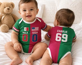 Custom 2026 World Soccer Two Soccer Team Baby Bodysuit, House Divided Soccer Babysuit, Split Team