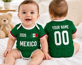 Custom Mexico 2026 World Soccer Baby Suit, Personalized Name Number Baby Romper, Soccer Uniform Kit, Gift For Newborn