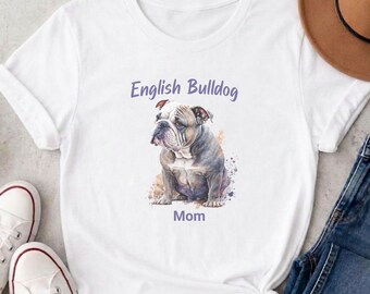 English Bulldog Mom Watercolor Portrait Tee