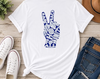 Peace Sign Shirt | Boho Tee | Blue Peace Sign Graphic