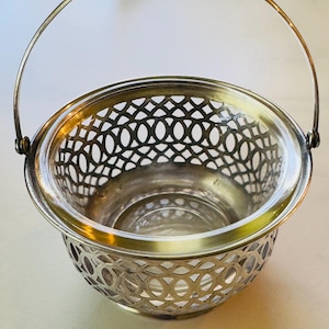 VTG Sterling Silver Reticulated Bowl with Folding Handle and PYREX Glass Insert 3.5" Diameter