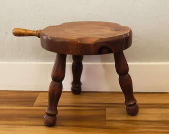 11" Vintage Wooden 3-Legged Milking Stool | Rustic Farmhouse Riser