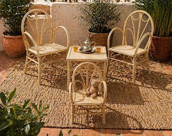Juego de sillas de ratán marroquíes (2 sillas grandes + 1 silla infantil)
