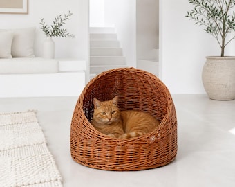 Kattenhuis van natuurlijk rotan