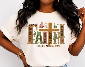 Camiseta cristiana Comfort Colors® con cruz de fe, camiseta con versículo bíblico, camiseta con cruz floral religiosa, camiseta con escrituras inspiradoras
