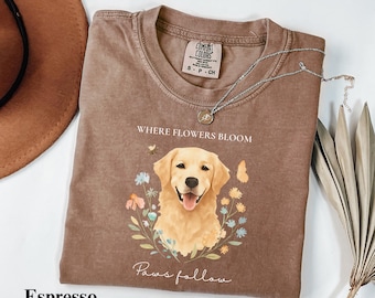 Golden Retriever Shirt, Comfort Colors® Floral Dog Lover Tee, Golden Retriever Gift For Her, Dog Mom Shirt, Pet Lover Gift, Floral Puppy Tee