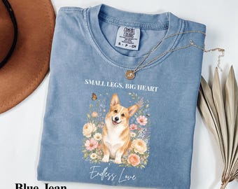 Comfort Colors® Corgi Shirt, Floral Dog Lover Tee, Puppy Graphic Top, Dog Mom Gift For Her, Cute Pet Lover Apparel, Animal Lover Gift