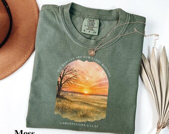 His Mercies Are New Every Morning Comfort Colors® Christian Shirt, Lamentations 3:22-23 Bible Verse Tee, Faith Gift For Women
