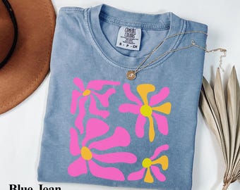 Boho prästkrageblommaskjorta Comfort Colors®, retro blommig t-shirt, botanisk vildblommaskjorta, Cottagecore-present till trädgårdsälskare
