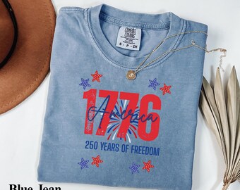 Comfort Colors® America 250-skjorta, 1776 America-t-shirt, patriotisk 4 juli-t-shirt, USA:s självständighetsdag 2026-gåva Vintage Freedom-t-shirt för kvinnor