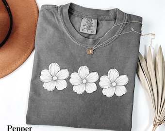 Dogwood Flower Shirt Comfort Colors® blommig grafisk t-shirt, botanisk vildblomma-tröja, Cottagecore naturälskare-present till henne