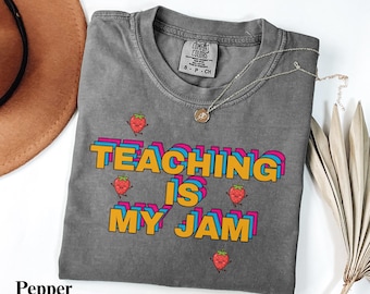 Komfortfärger Lärarskjorta, Teaching Is My Jam Retro Tee, Retro Klassrumsstil, Rolig Lärarskjorta, Gåva Tillbaka till skolan