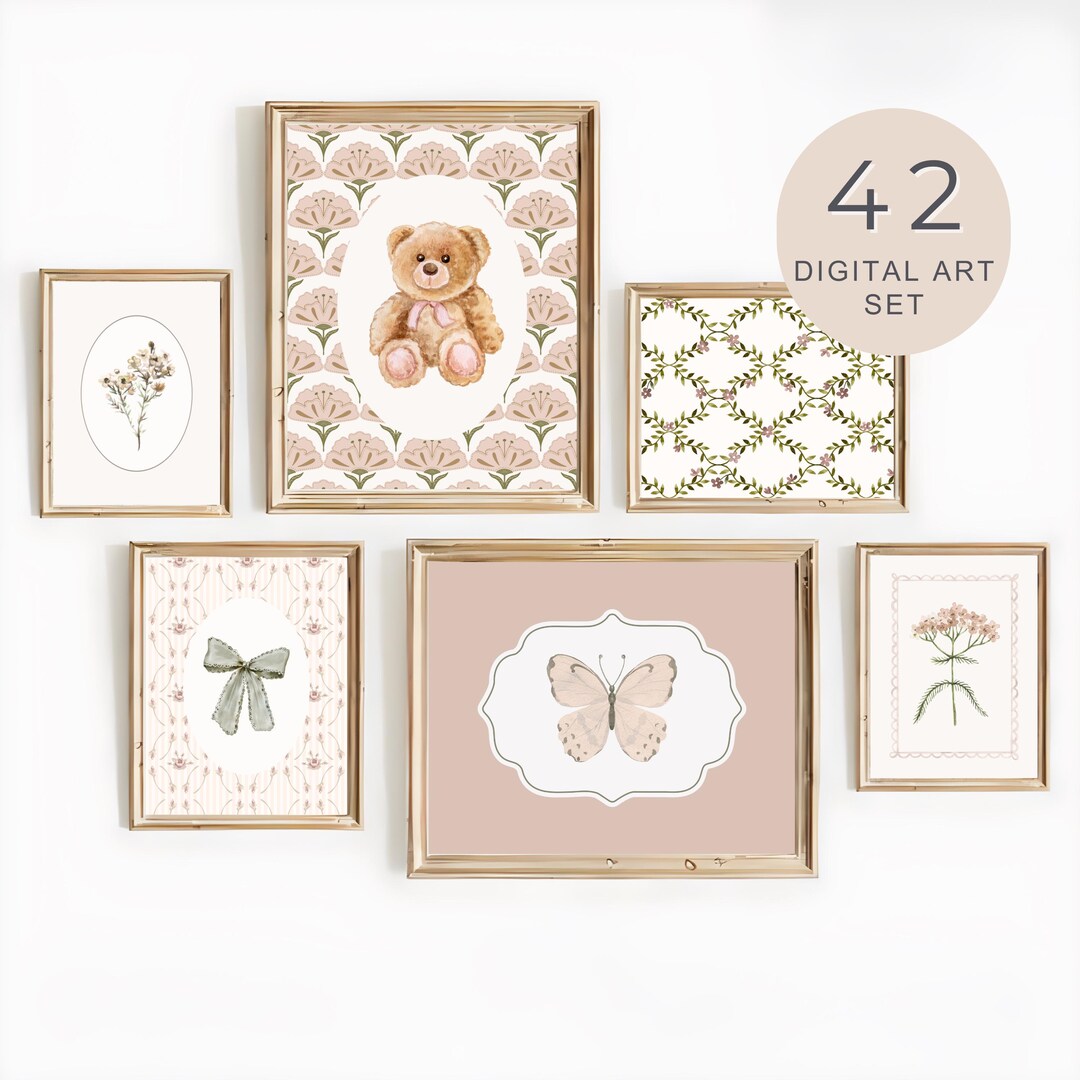 Pink Nursery Prints Set | Vintage Girl Nursery Gallery Wall ...