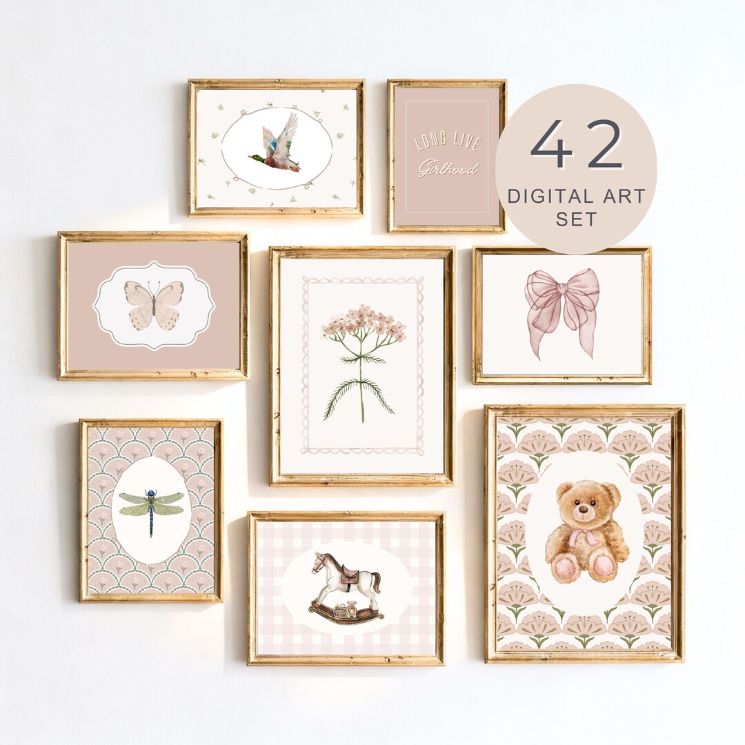 Pink Nursery Prints Set | Vintage Girl Nursery Gallery Wall ...